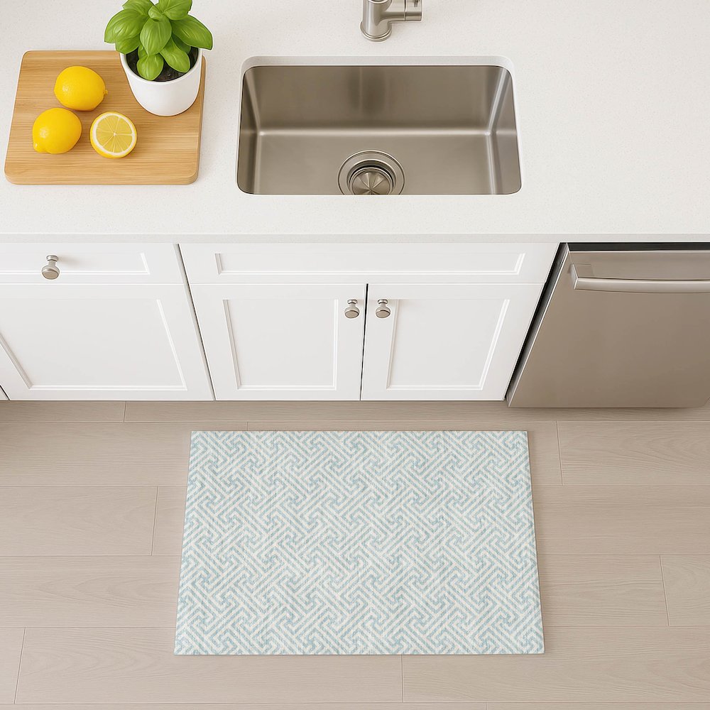 Luxury Washable Indoor/Outdoor The Reserve Sky 1'8" x 2'6" Rug. Picture 5