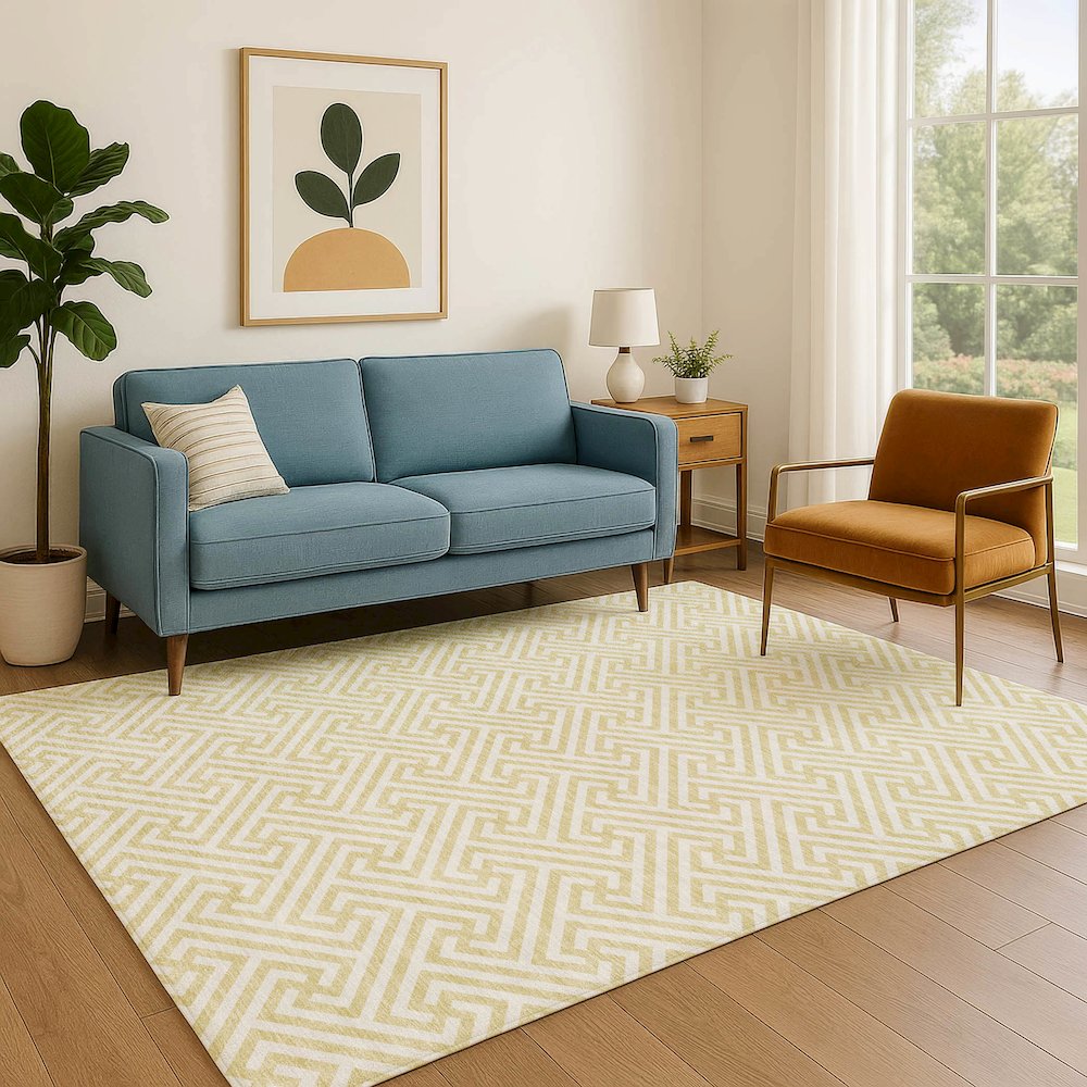 Luxury Washable Indoor/Outdoor The Reserve Wheat 2'6" x 3'10" Rug. Picture 6