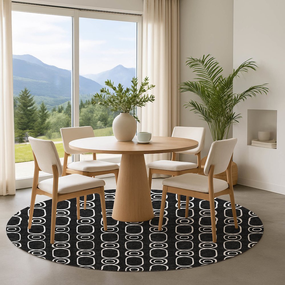 Luxury Washable Indoor/Outdoor The Reserve Black 8' x 8' Round Rug. Picture 5