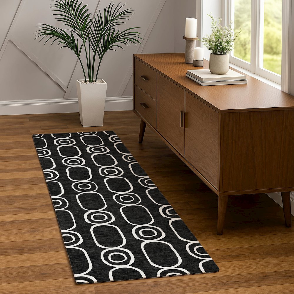 Luxury Washable Indoor/Outdoor The Reserve Black 2'3" x 7'6" Runner Rug. Picture 5