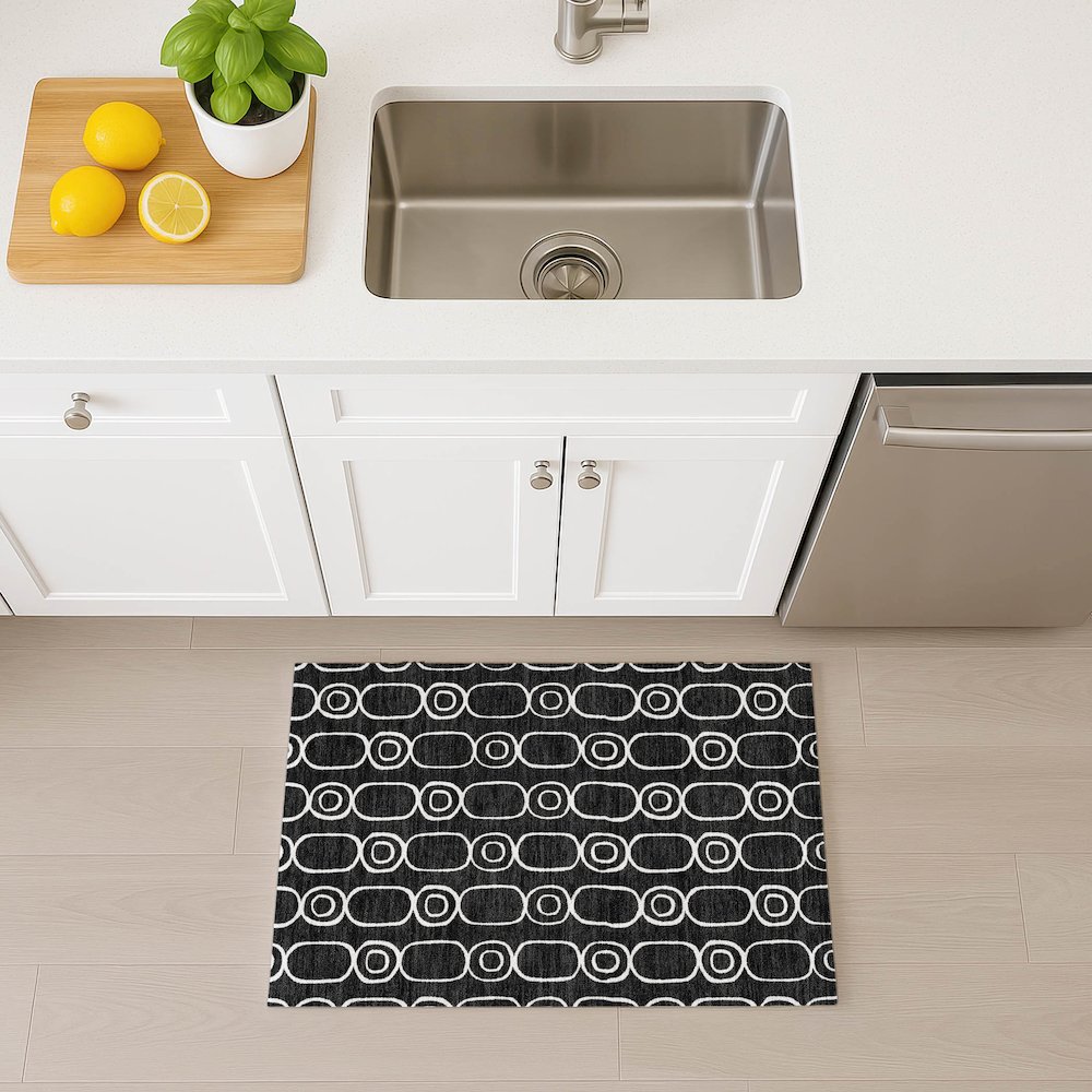 Luxury Washable Indoor/Outdoor The Reserve Black 1'8" x 2'6" Rug. Picture 5