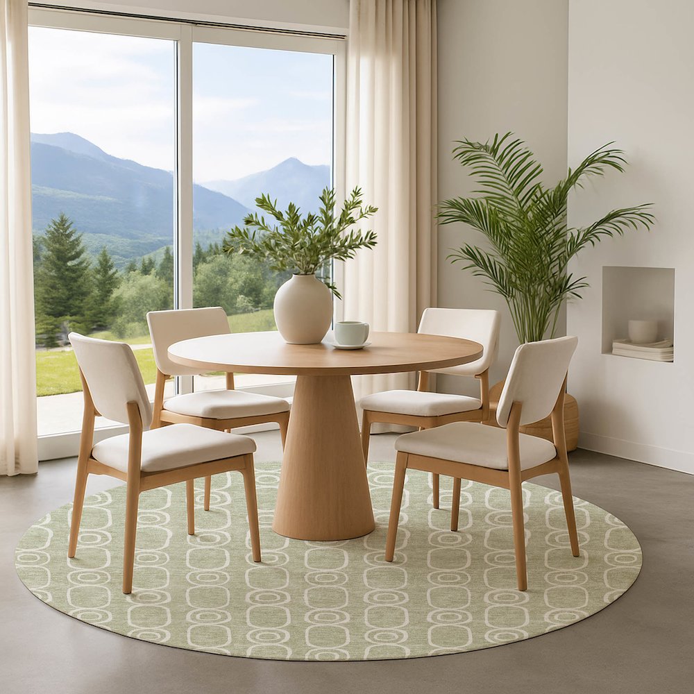 Luxury Washable Indoor/Outdoor The Reserve Celery 8' x 8' Round Rug. Picture 5
