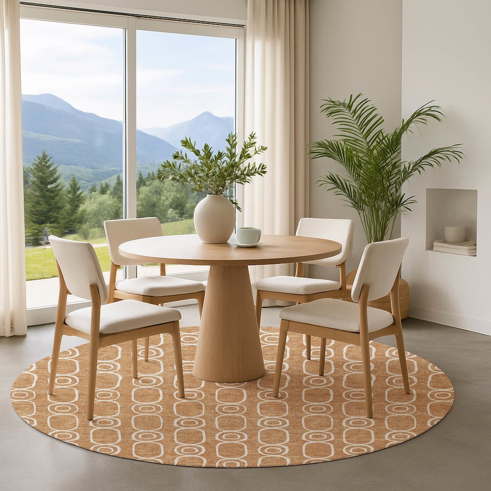 Luxury Washable Indoor/Outdoor The Reserve Copper 8' x 8' Round Rug. Picture 5