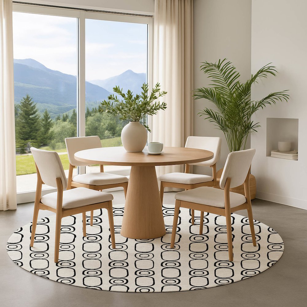 Luxury Washable Indoor/Outdoor The Reserve Ivory 8' x 8' Round Rug. Picture 5