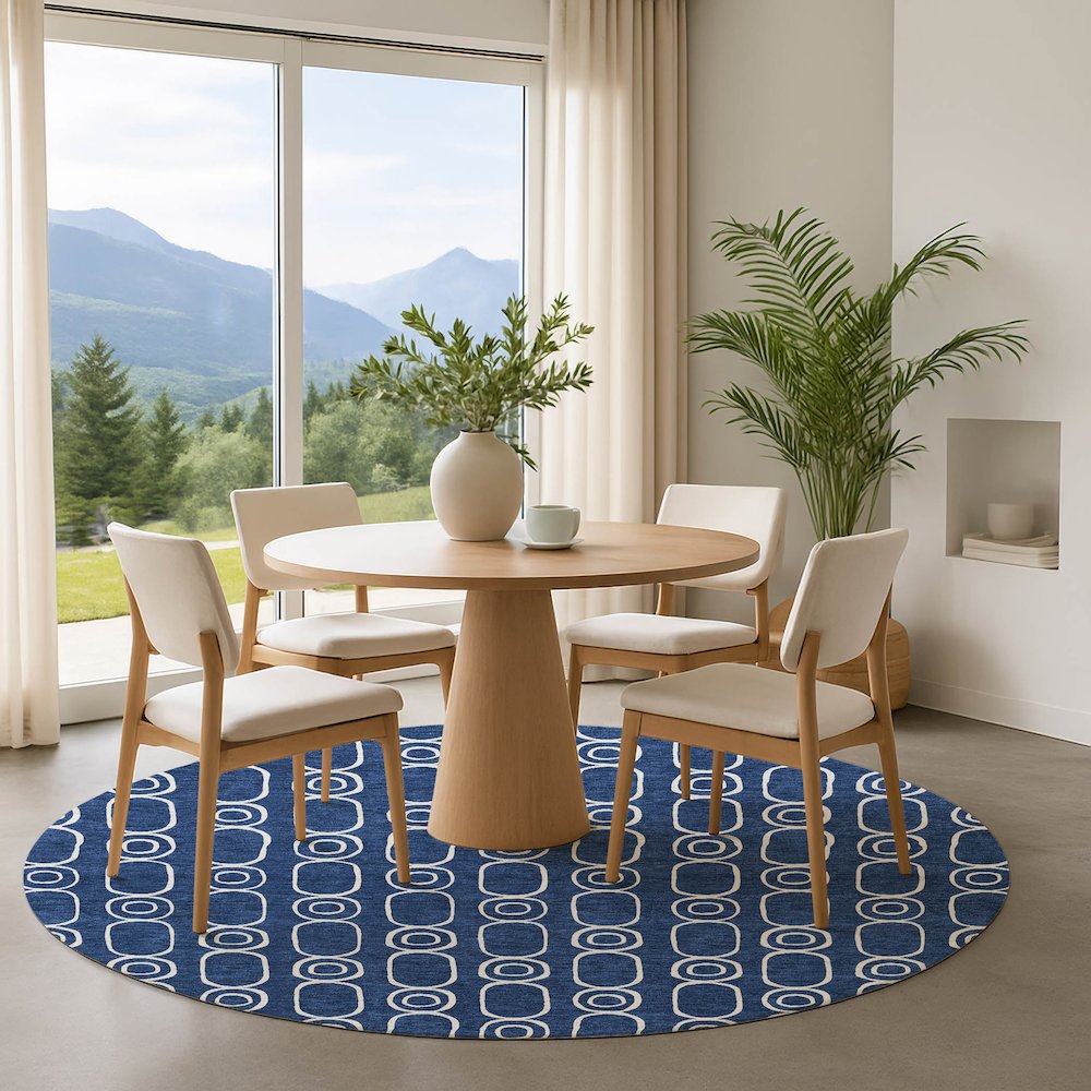 Luxury Washable Indoor/Outdoor The Reserve Navy 8' x 8' Round Rug. Picture 5