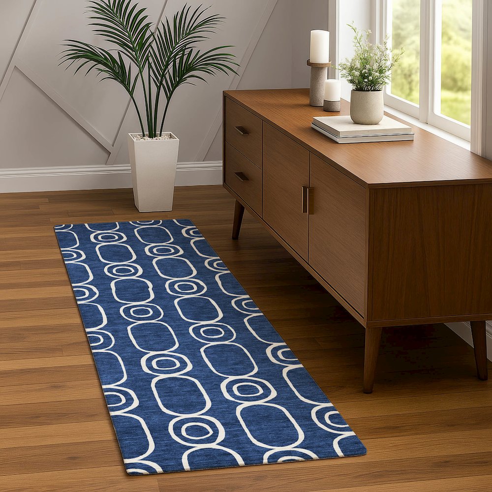 Luxury Washable Indoor/Outdoor The Reserve Navy 2'3" x 7'6" Runner Rug. Picture 5