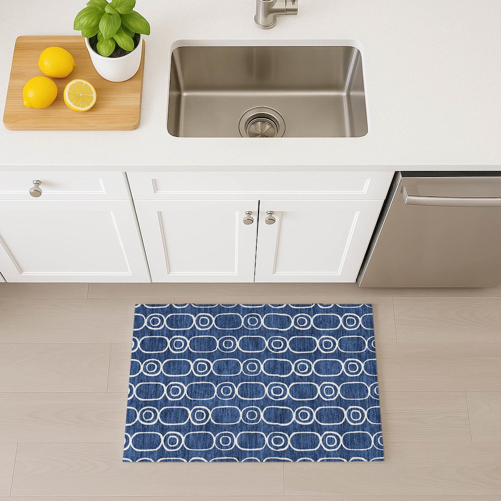 Luxury Washable Indoor/Outdoor The Reserve Navy 1'8" x 2'6" Rug. Picture 5