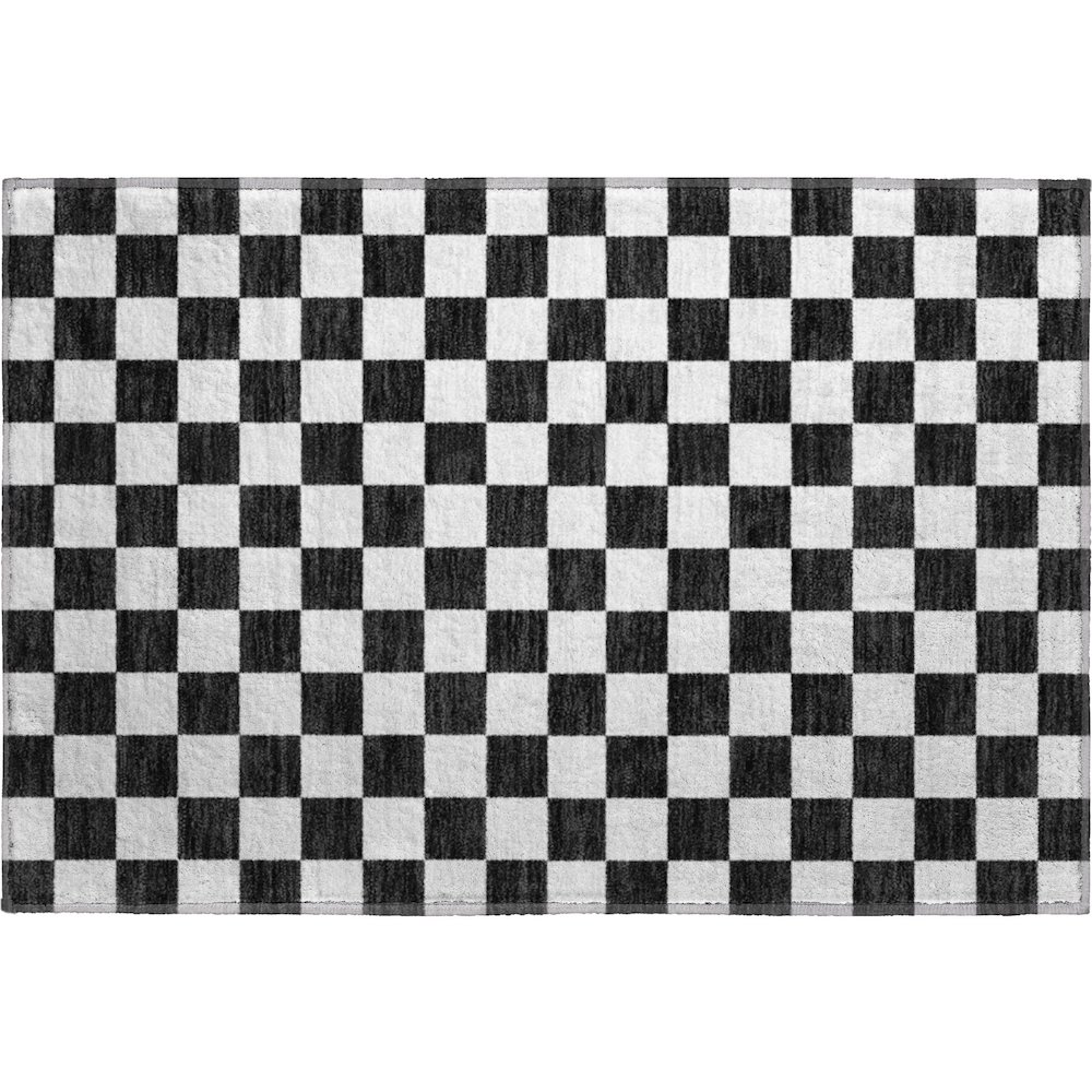 Luxury Washable Indoor/Outdoor The Reserve Black 1'8" x 2'6" Rug. Picture 1