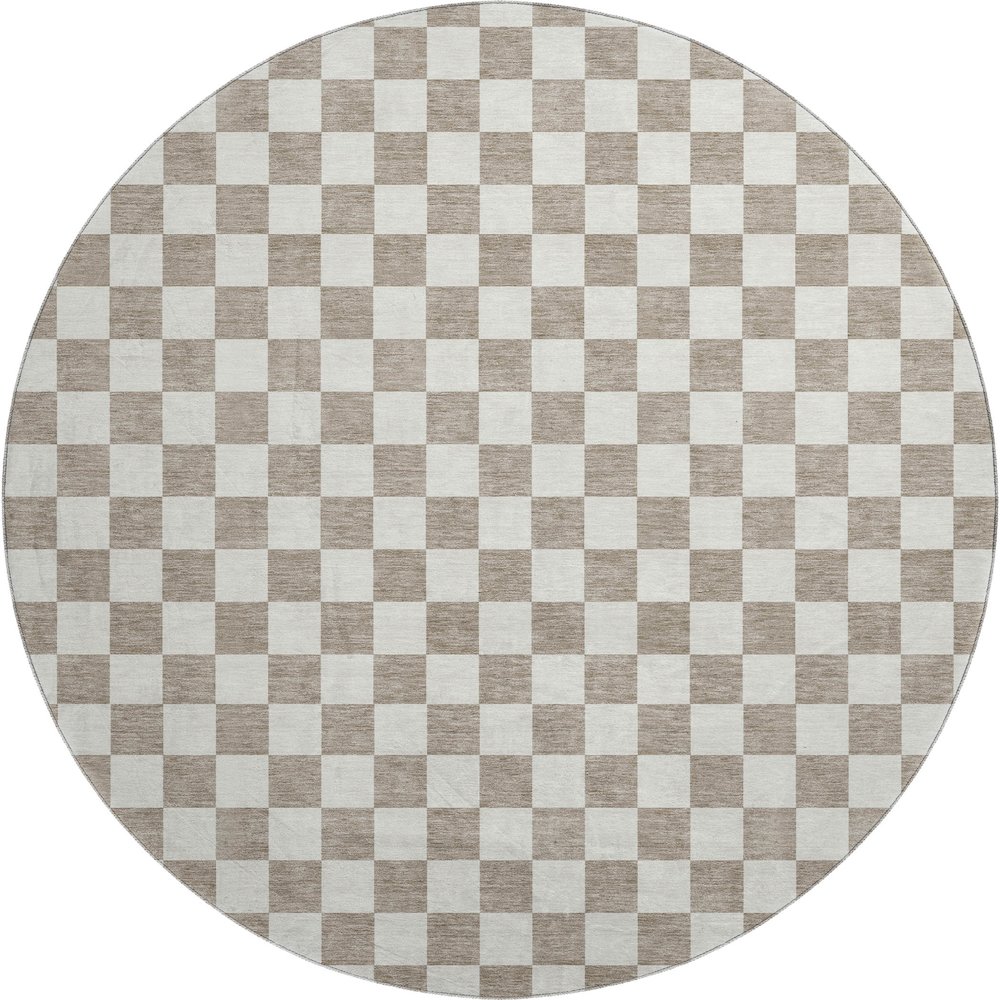 Luxury Washable Indoor/Outdoor The Reserve Khaki 8' x 8' Round Rug. Picture 1