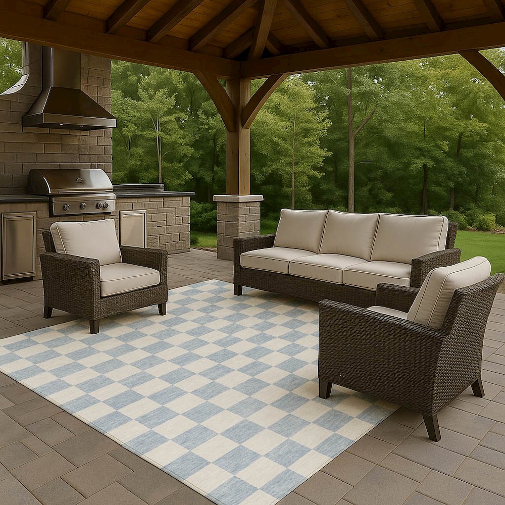 Luxury Washable Indoor/Outdoor The Reserve Sky 2'6" x 3'10" Rug. Picture 7