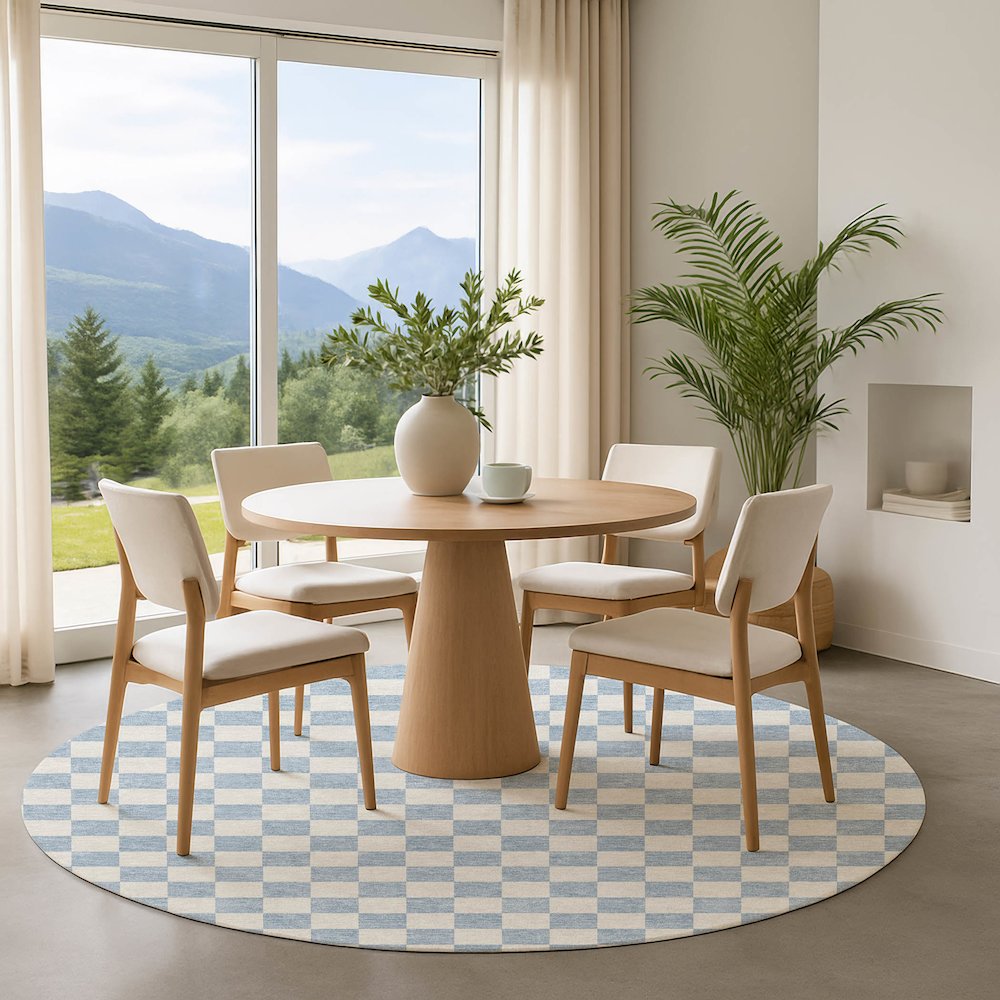 Luxury Washable Indoor/Outdoor The Reserve Sky 8' x 8' Round Rug. Picture 5