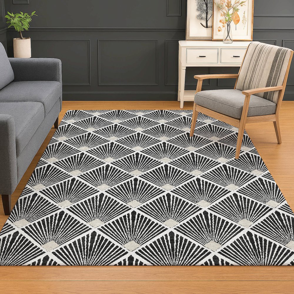 Luxury Washable Indoor/Outdoor The Reserve Black 2'6" x 3'10" Rug. Picture 5