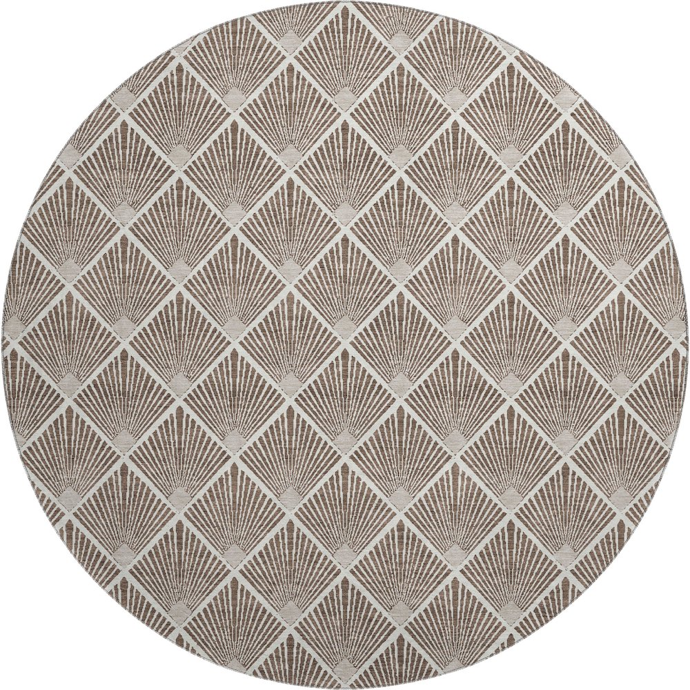 Luxury Washable Indoor/Outdoor The Reserve Brown 8' x 8' Round Rug. Picture 1