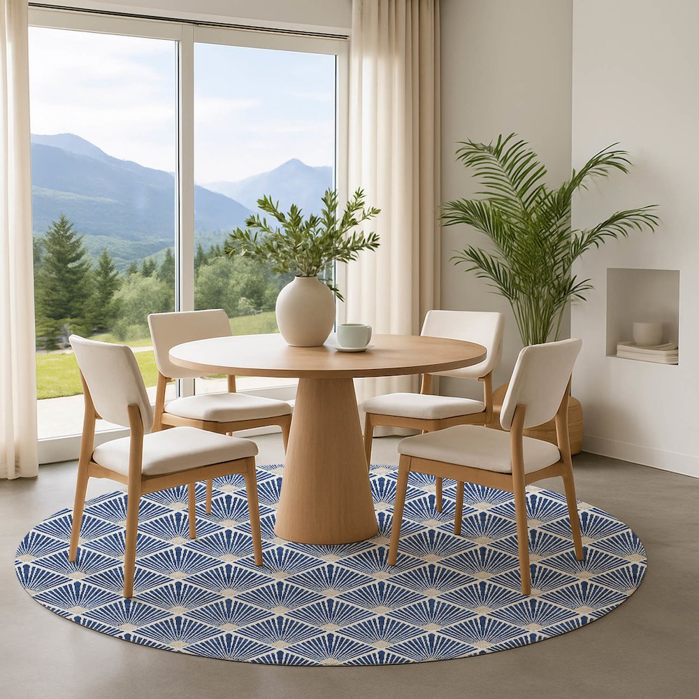 Luxury Washable Indoor/Outdoor The Reserve Navy 8' x 8' Round Rug. Picture 5
