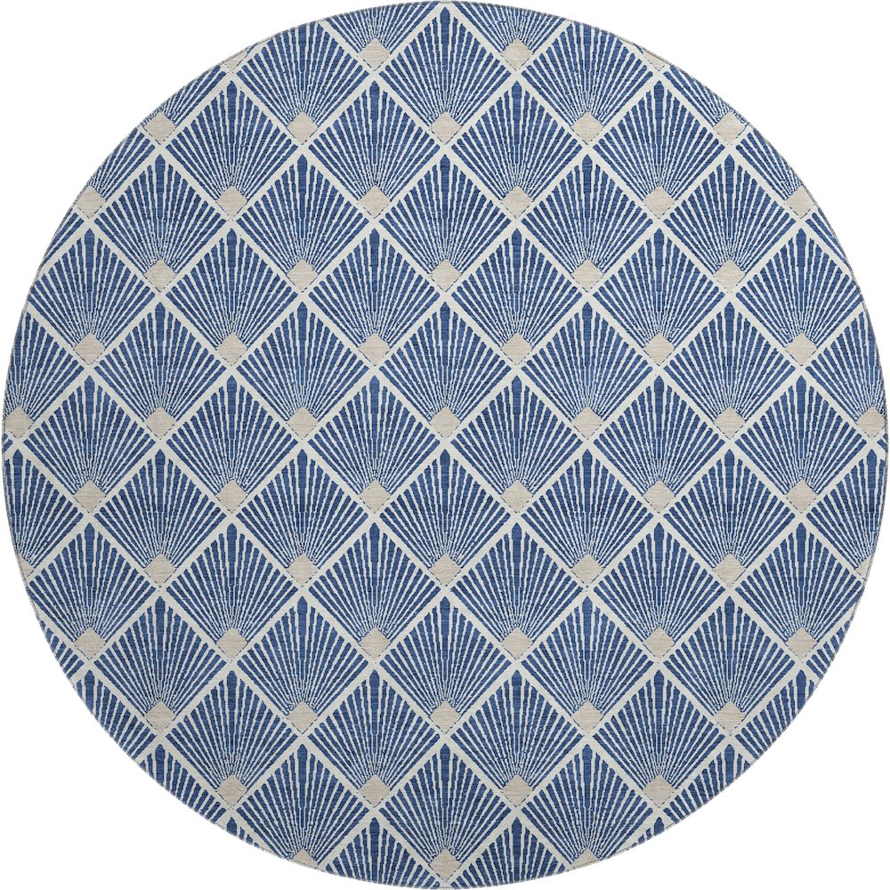 Luxury Washable Indoor/Outdoor The Reserve Navy 8' x 8' Round Rug. Picture 1