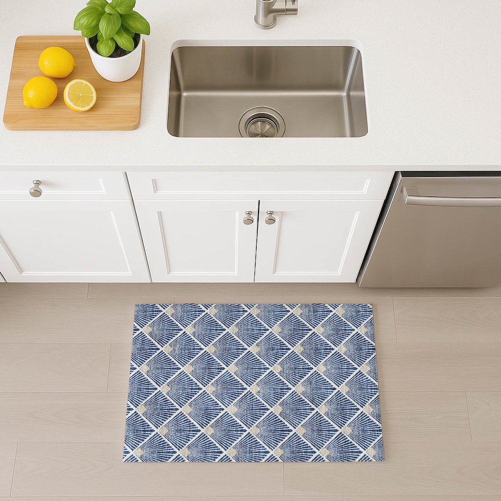 Luxury Washable Indoor/Outdoor The Reserve Navy 1'8" x 2'6" Rug. Picture 5