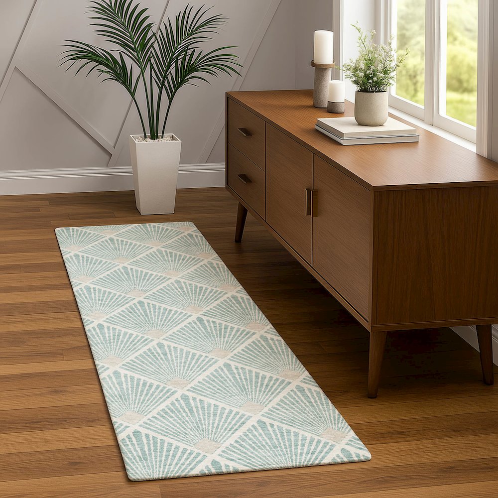 Luxury Washable Indoor/Outdoor The Reserve Seafoam 2'3" x 7'6" Runner Rug. Picture 5