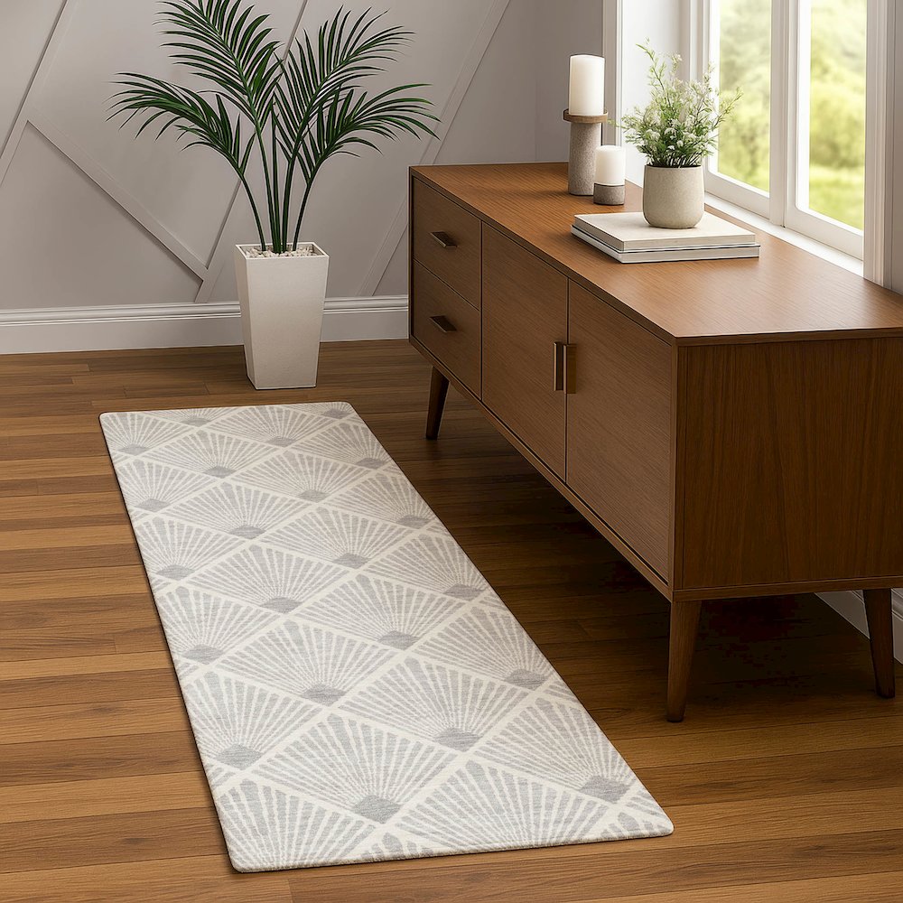Luxury Washable Indoor/Outdoor The Reserve Silver 2'3" x 7'6" Runner Rug. Picture 5