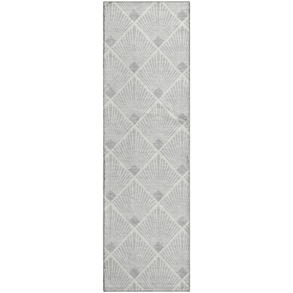 Luxury Washable Indoor/Outdoor The Reserve Silver 2'3" x 7'6" Runner Rug. Picture 1