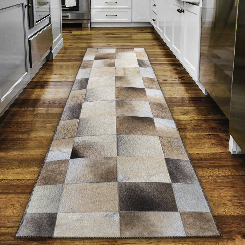 Laredo Taupe Animal Patchwork 2'3" x 7'6" Runner Rug Taupe ALR40. Picture 1