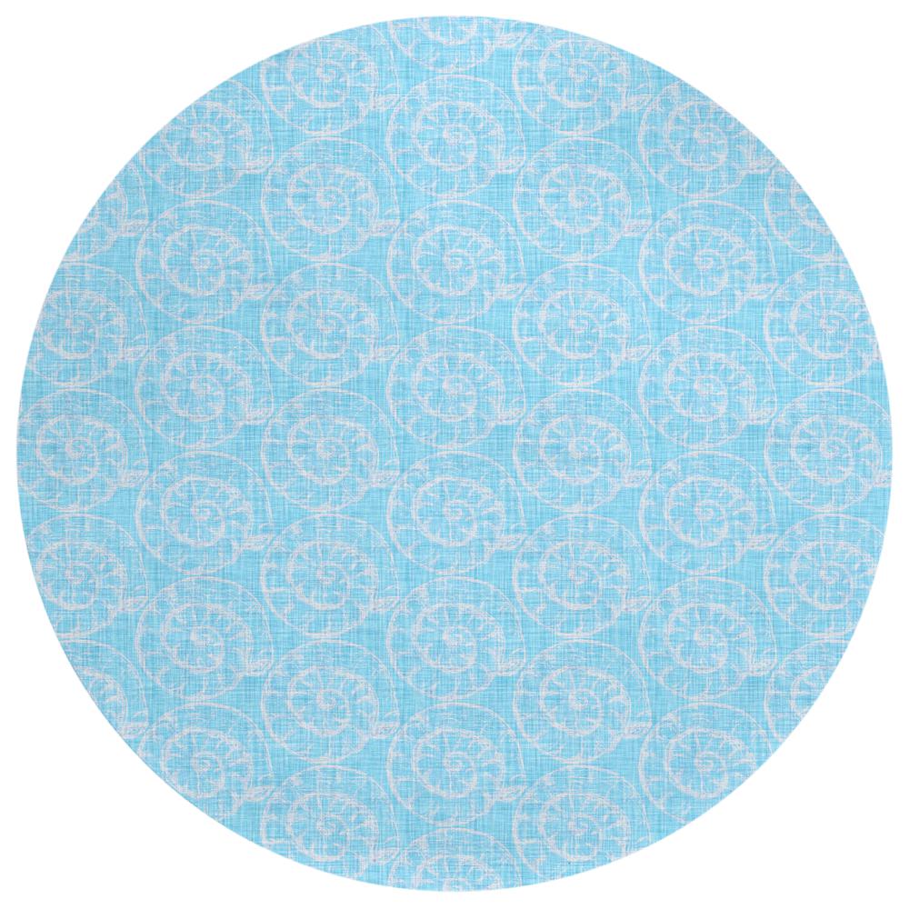 Indoor/Outdoor Surfside ASR41 Aqua Washable 8' x 8' Round Rug. Picture 1