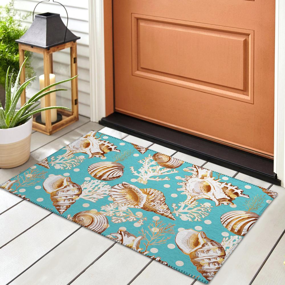 Indoor/Outdoor Surfside ASR36 Aqua Washable 1'8" x 2'6" Rug. Picture 2