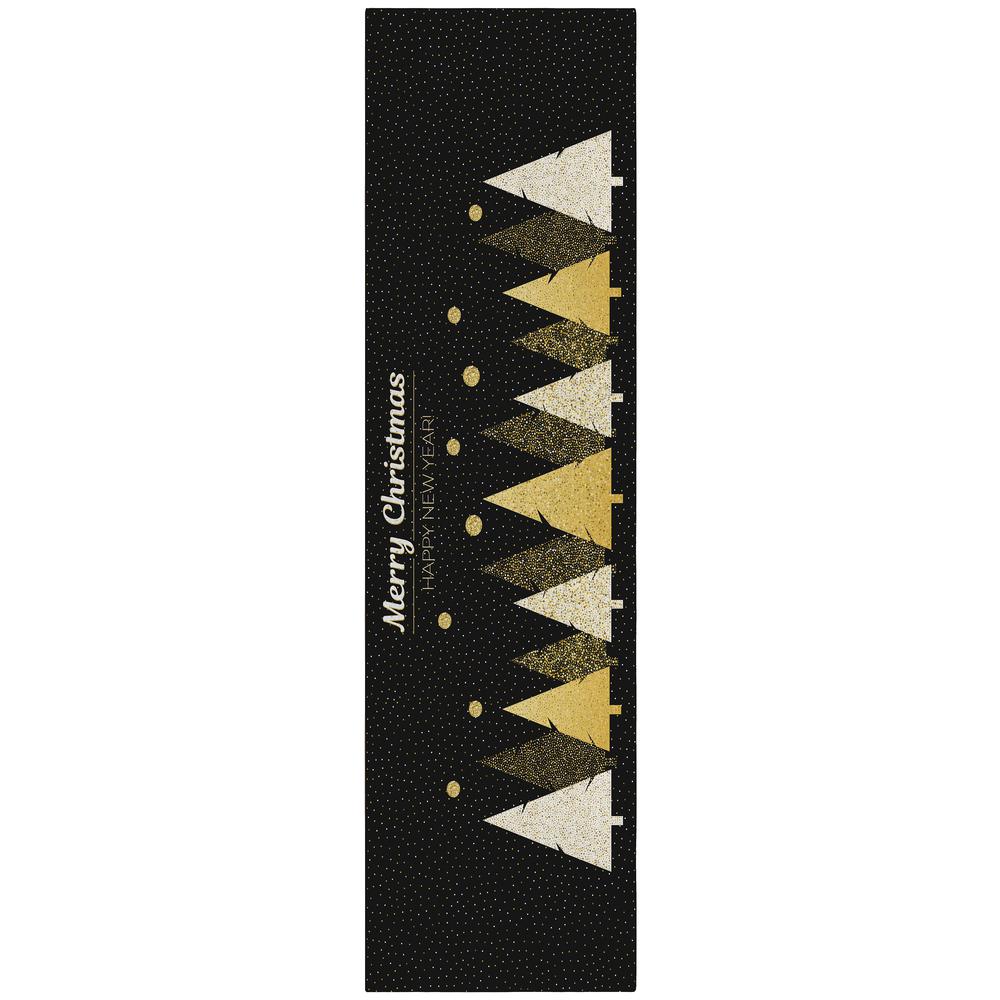 Indoor/Outdoor Cozy Winter ACW41 Black Washable 2'3" x 7'6" Runner Rug. Picture 1