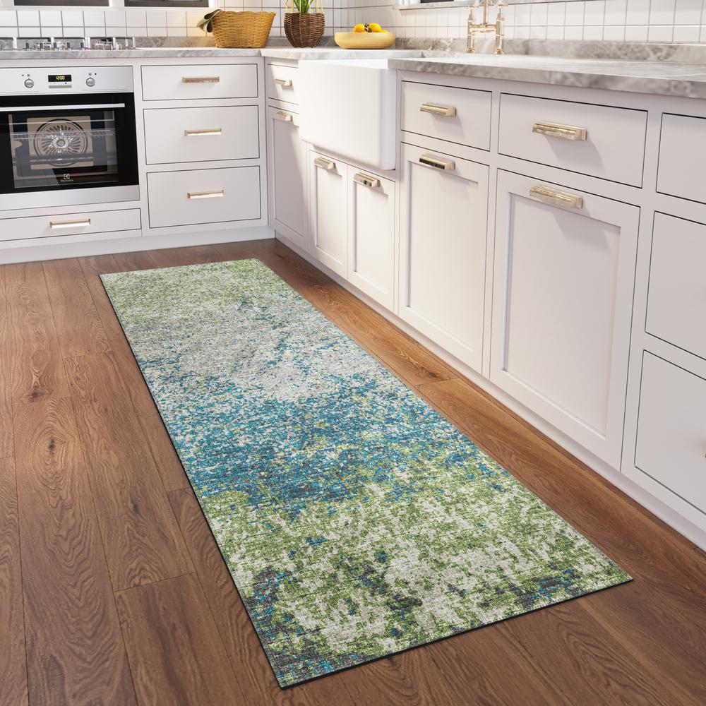 Rylee Green Transitional Abstract 2'3" x 7'6" Runner Rug Green ARY33. Picture 1