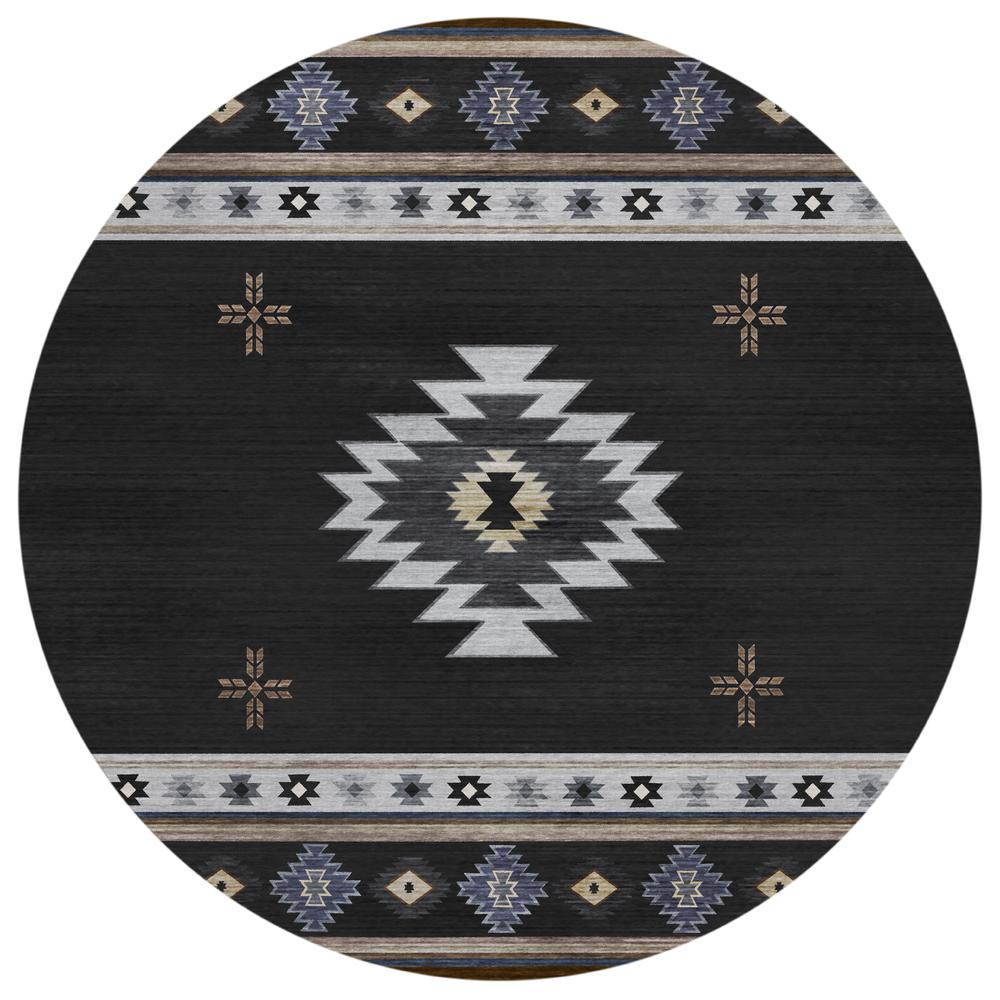 Indoor/Outdoor Sonora ASO34 Midnight Washable 8' x 8' Round Rug. Picture 1