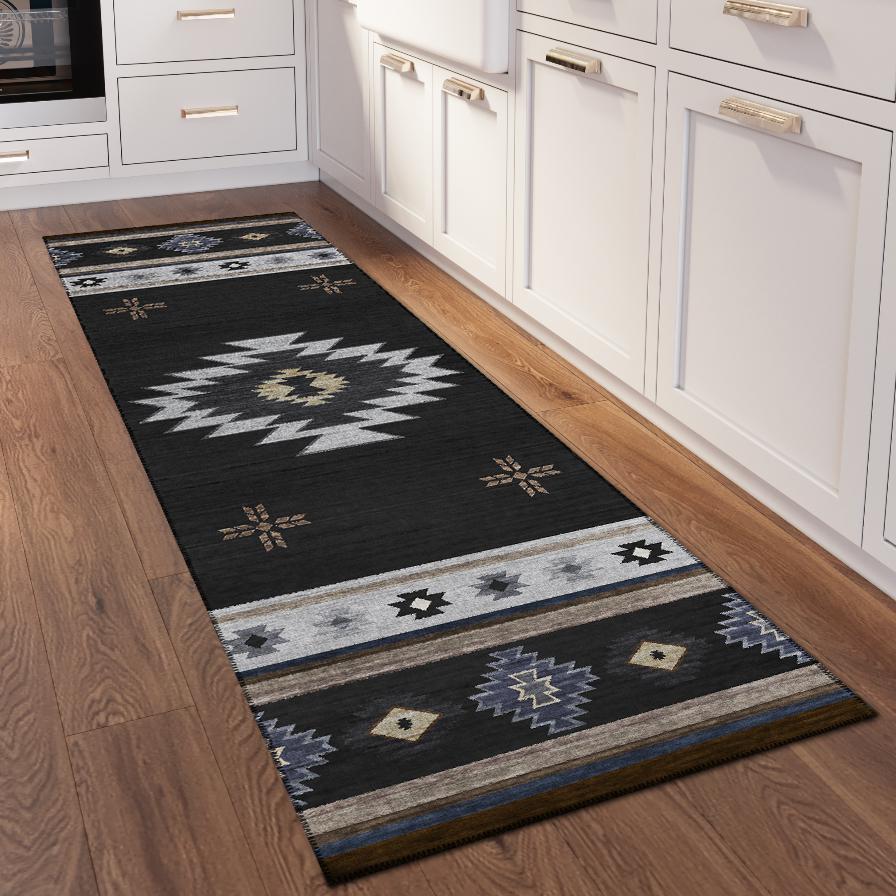 Indoor/Outdoor Sonora ASO34 Midnight Washable 2'3" x 7'6" Runner Rug. Picture 2