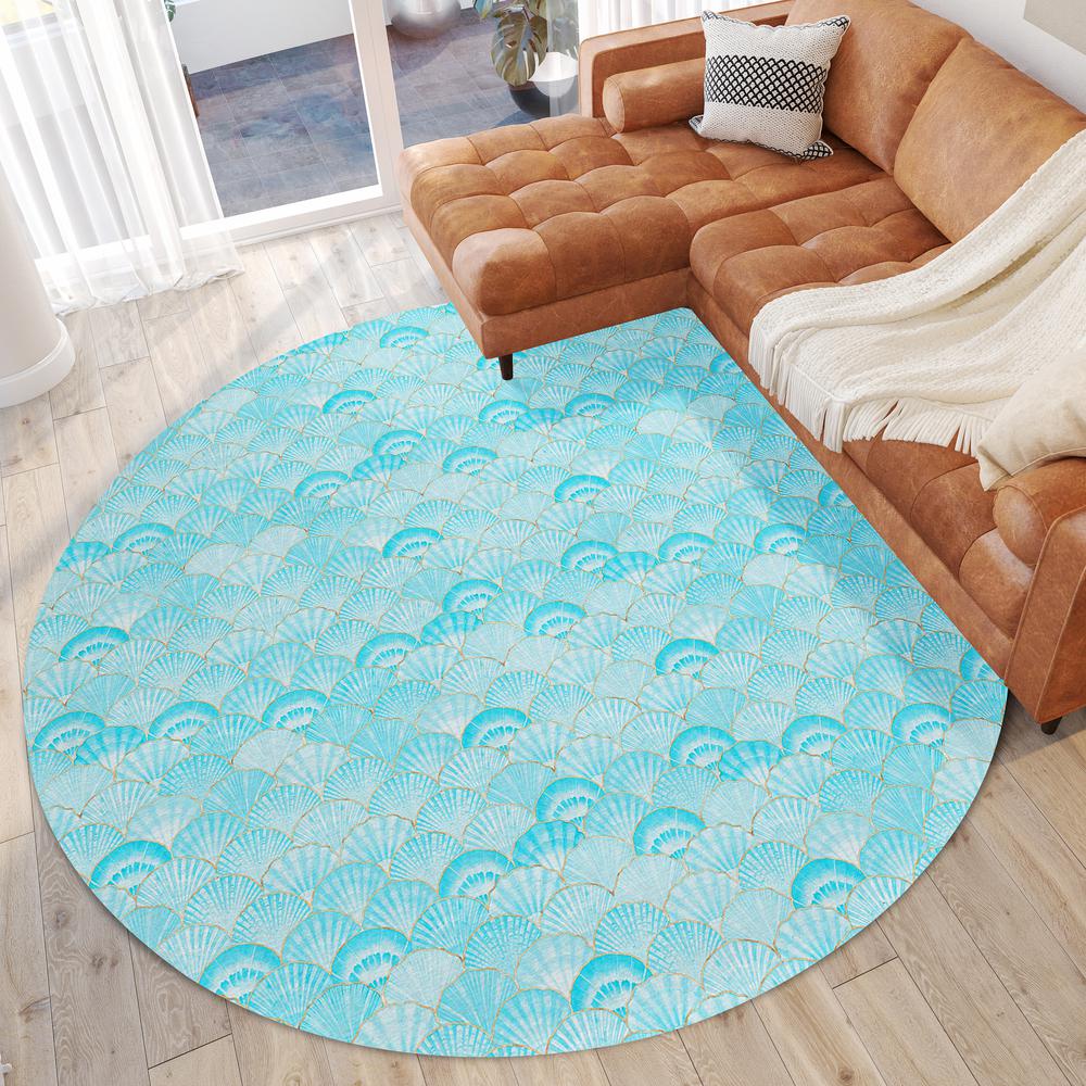 Indoor/Outdoor Surfside ASR32 Aqua Washable 8' x 8' Round Rug. Picture 2