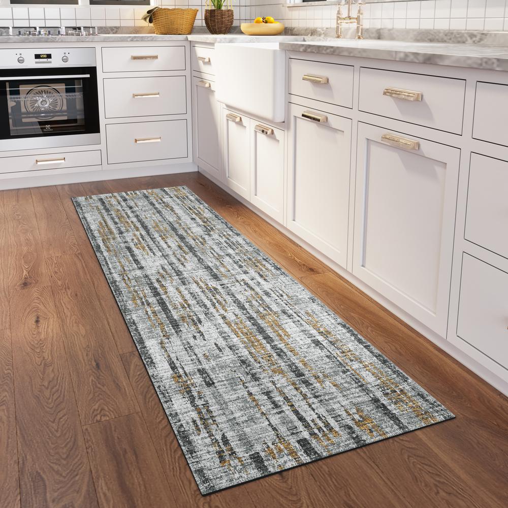 Rylee Silver Transitional Abstract 2'3" x 7'6" Runner Rug Silver ARY36. Picture 1