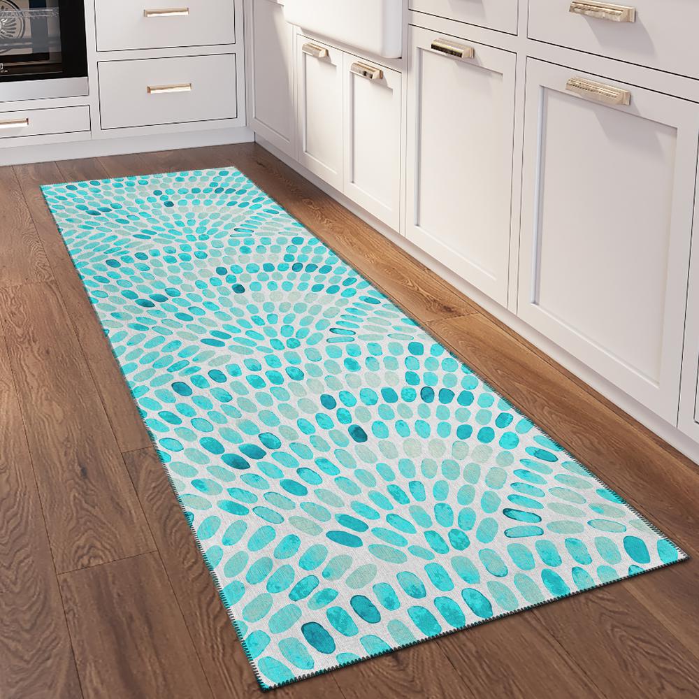 Indoor/Outdoor Surfside ASR37 Aqua Washable 2'3" x 7'6" Runner Rug. Picture 2