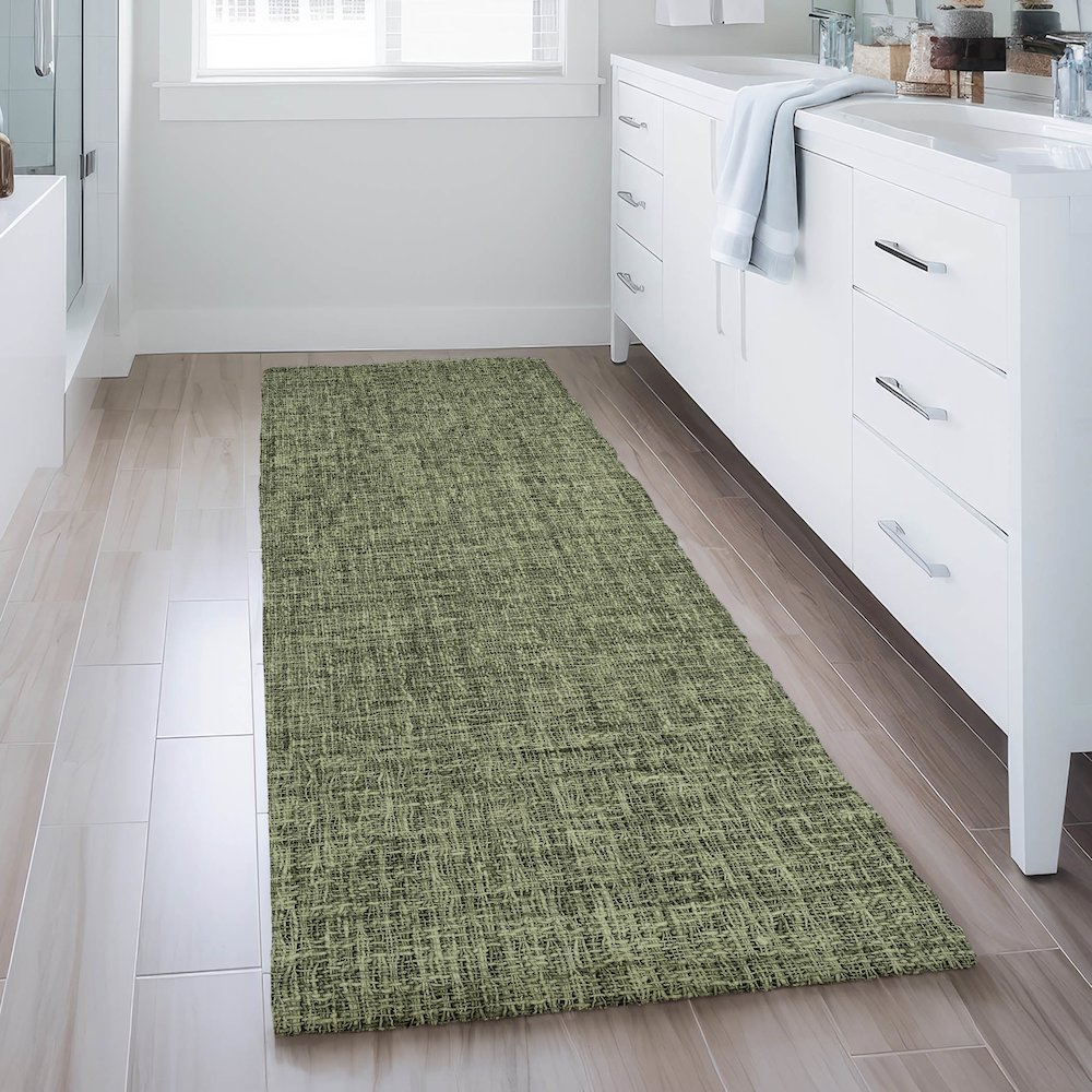 Luxury Washable Voyage VY1 Green 2'3" x 7'6" Runner Rug. Picture 5