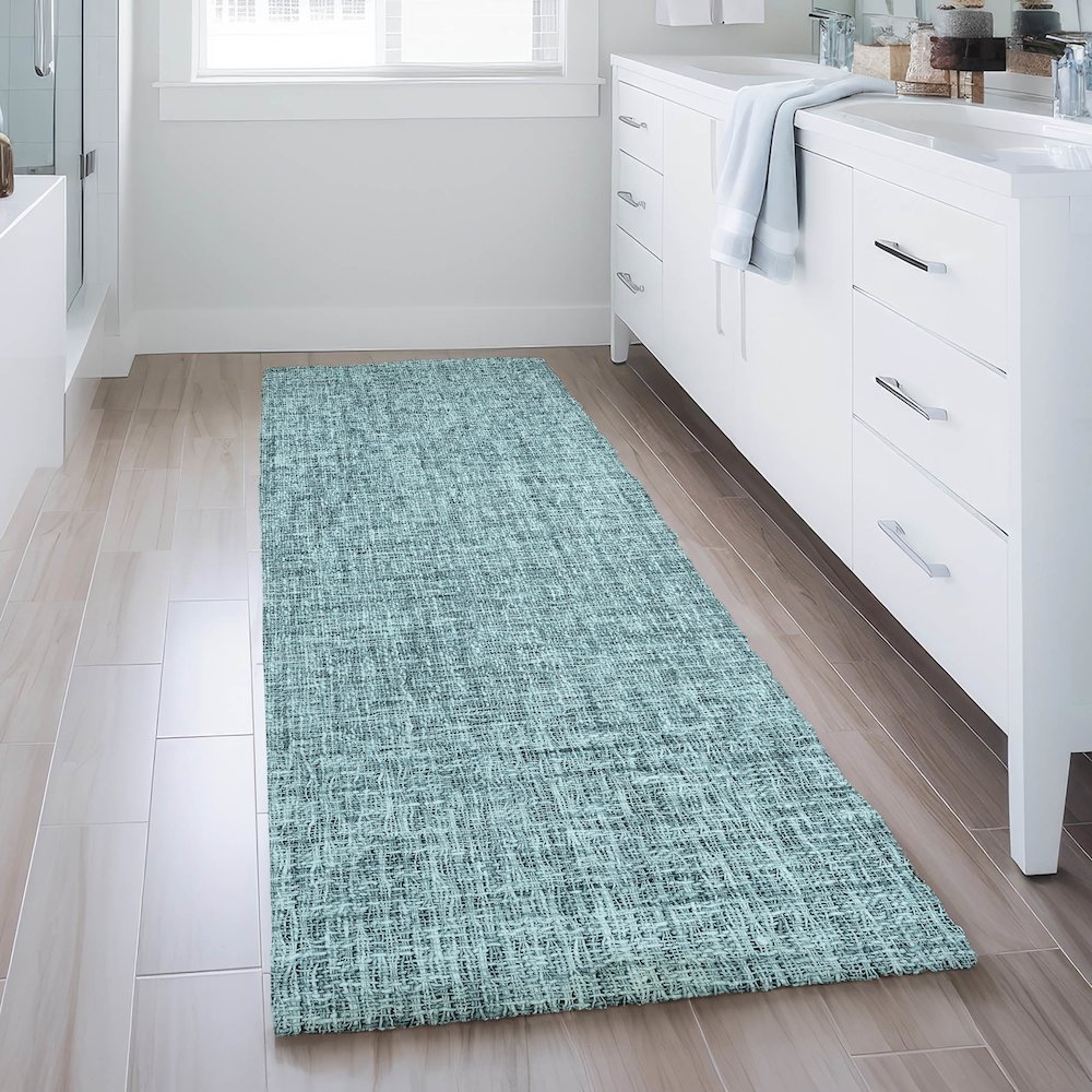 Luxury Washable Voyage VY1 Teal 2'3" x 7'6" Runner Rug. Picture 5