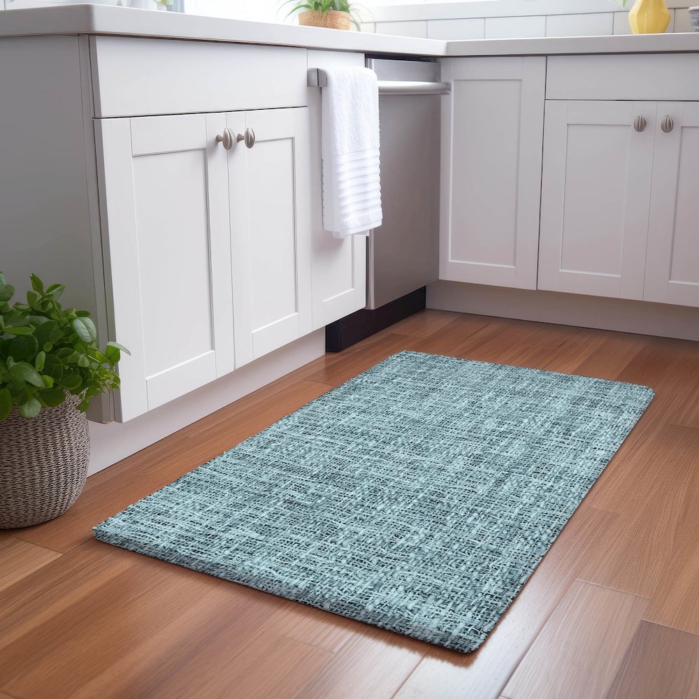 Luxury Washable Voyage VY1 Teal 1'8" x 2'6" Rug. Picture 5