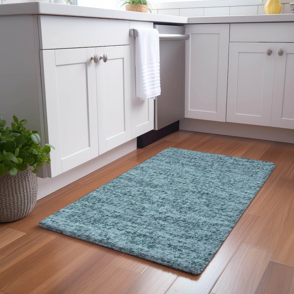 Luxury Washable Voyage VY2 Teal 1'8" x 2'6" Rug. Picture 5