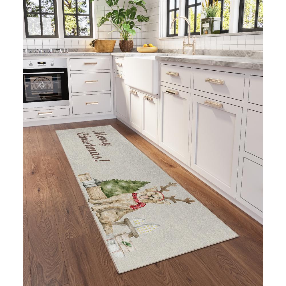 Indoor/Outdoor Cozy Winter ACW38 Taupe Washable 2'3" x 7'6" Runner Rug. Picture 2