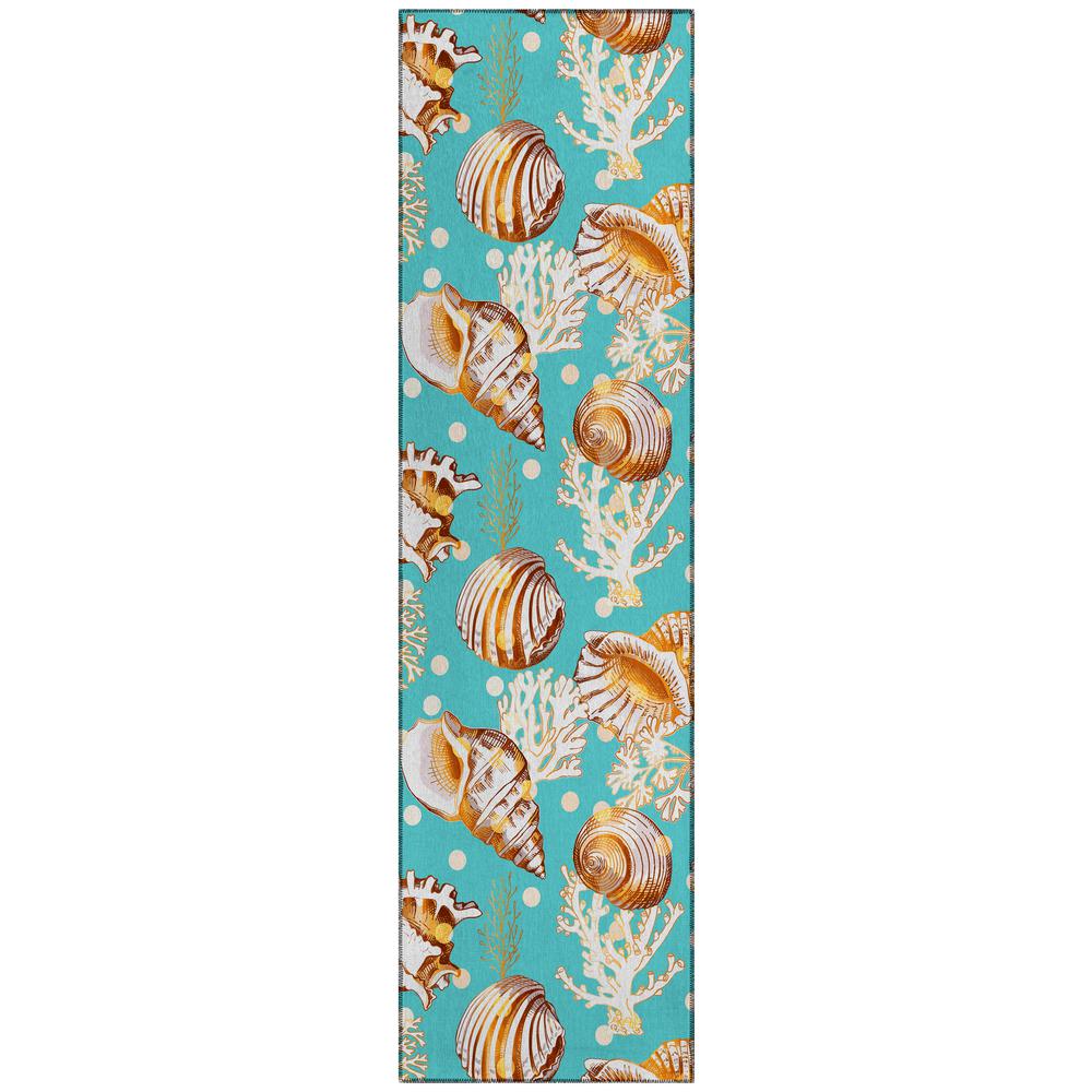 Indoor/Outdoor Surfside ASR36 Aqua Washable 2'3" x 7'6" Runner Rug. Picture 1