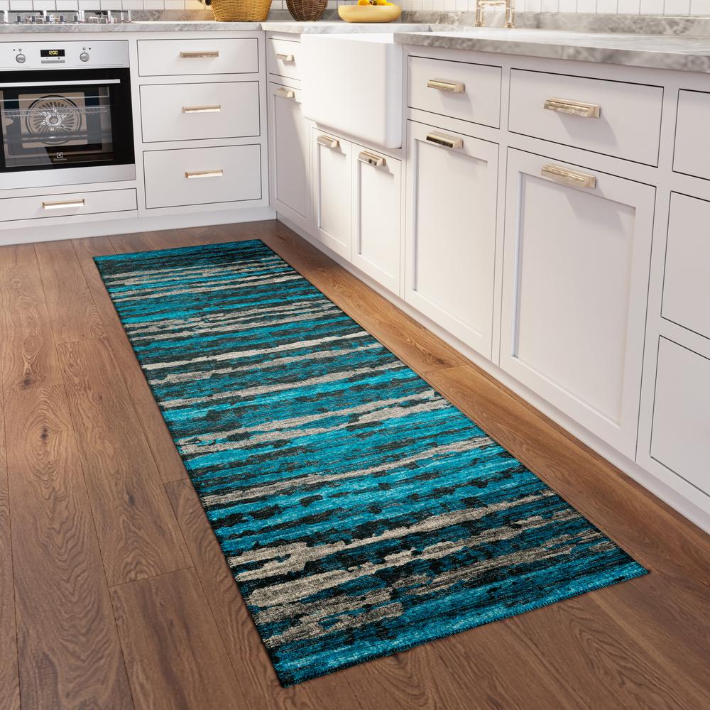 Bravado Peacock Contemporary Stripe 2'3" x 7'6" Runner Rug Peacock ABV34. Picture 1