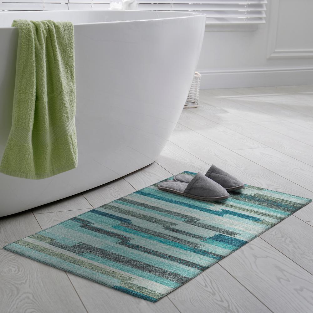 Yuma Turquoise Transitional Striped 1'8" x 2'6" Accent Rug Turquoise AYU38. Picture 1