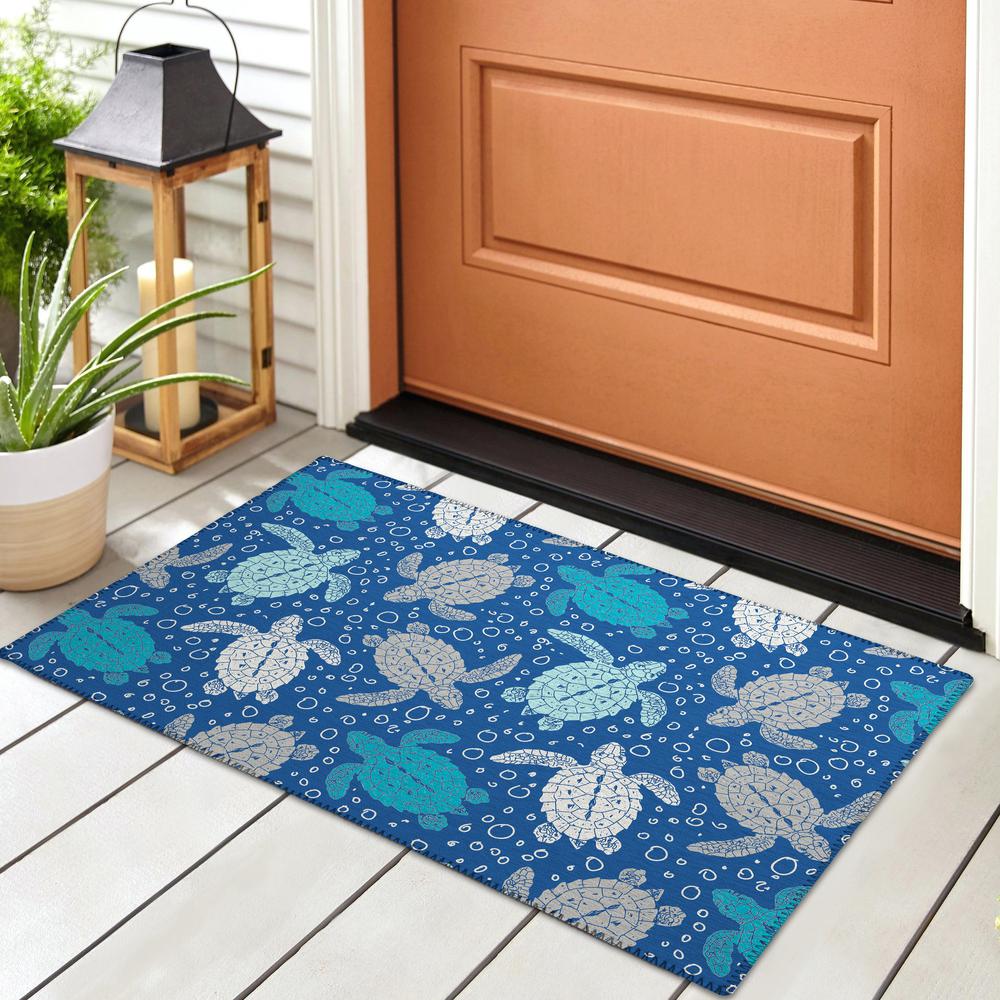 Indoor/Outdoor Surfside ASR43 Blue Washable 1'8" x 2'6" Rug. Picture 2