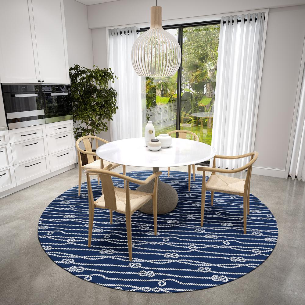 Indoor/Outdoor Harpswell AHP37 Blue Washable 8' x 8' Round Rug. Picture 2
