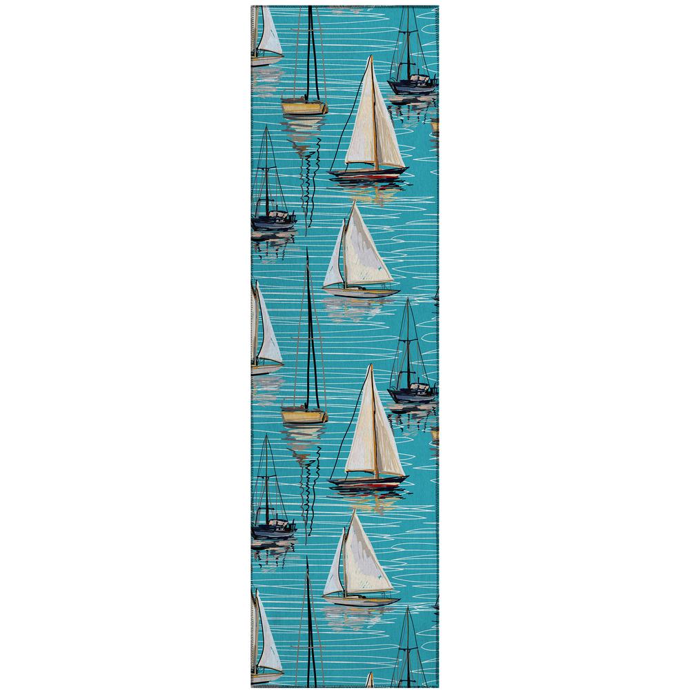 Indoor/Outdoor Harbor HA8 Sky Washable 2'3" x 7'6" Runner Rug. Picture 1