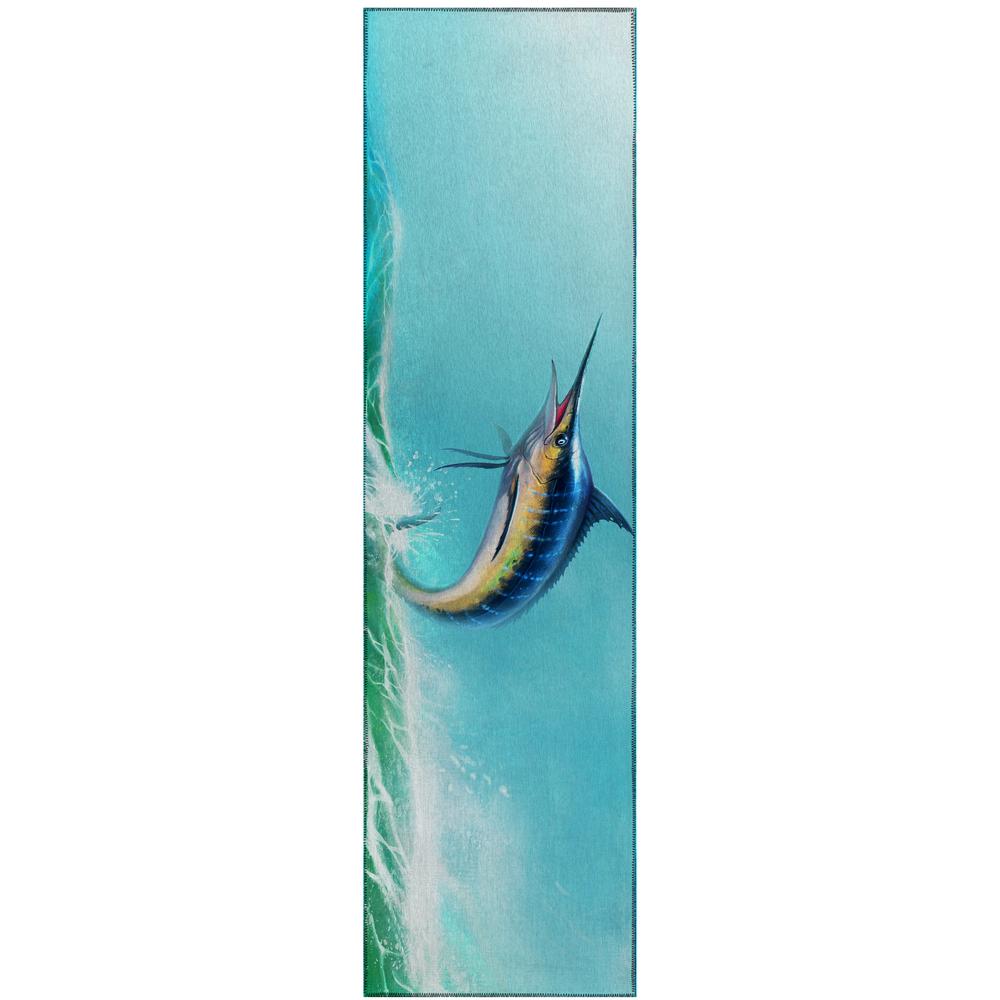 Indoor/Outdoor Harpswell AHP32 Blue Washable 2'3" x 7'6" Runner Rug. Picture 1