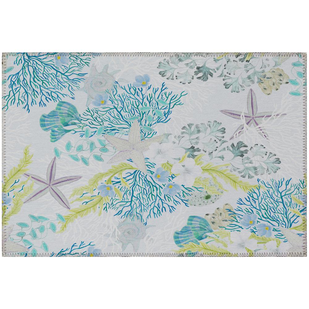 Indoor/Outdoor Surfside ASR31 Aqua Washable 1'8" x 2'6" Rug. Picture 1