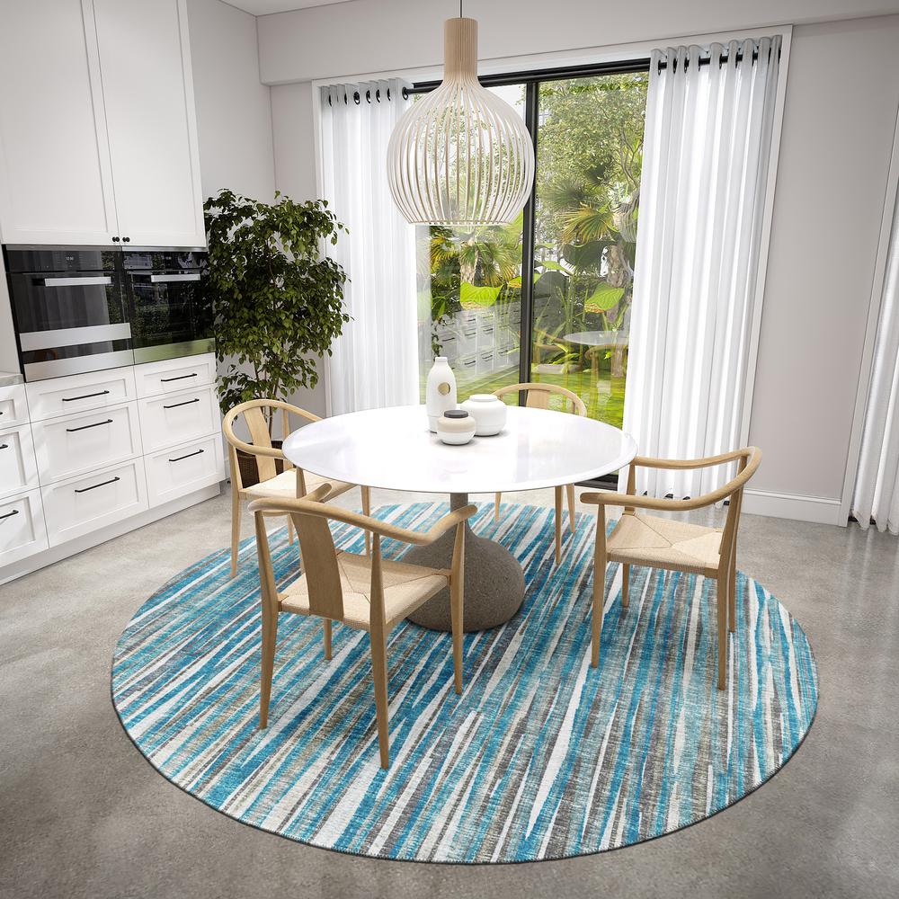 Waverly Blue Contemporary Striped 8' x 8' Round Rug Blue AWA31. Picture 1