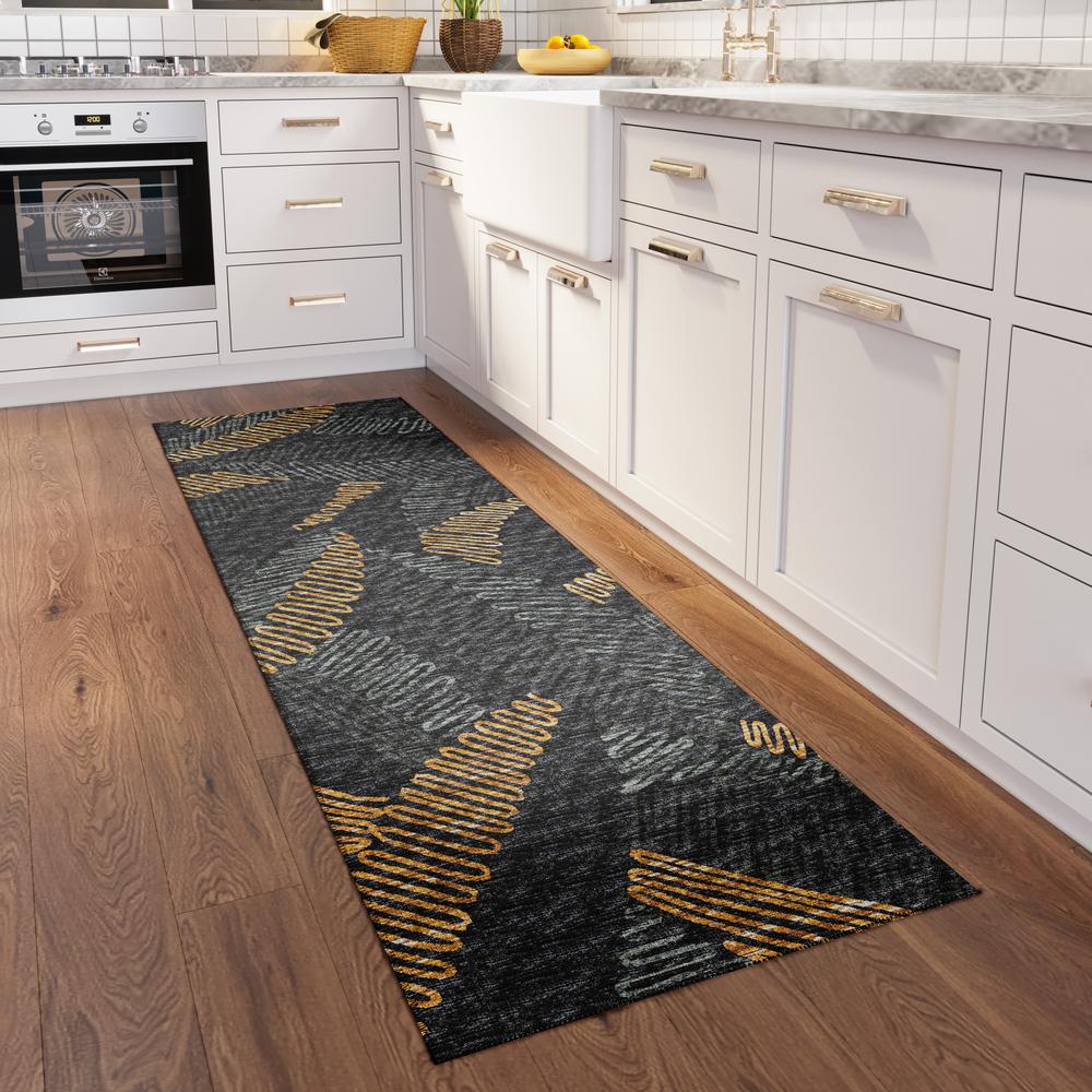 Yuma Gray Transitional Abstract 2'3" x 7'6" Runner Rug Gray AYU41. Picture 1