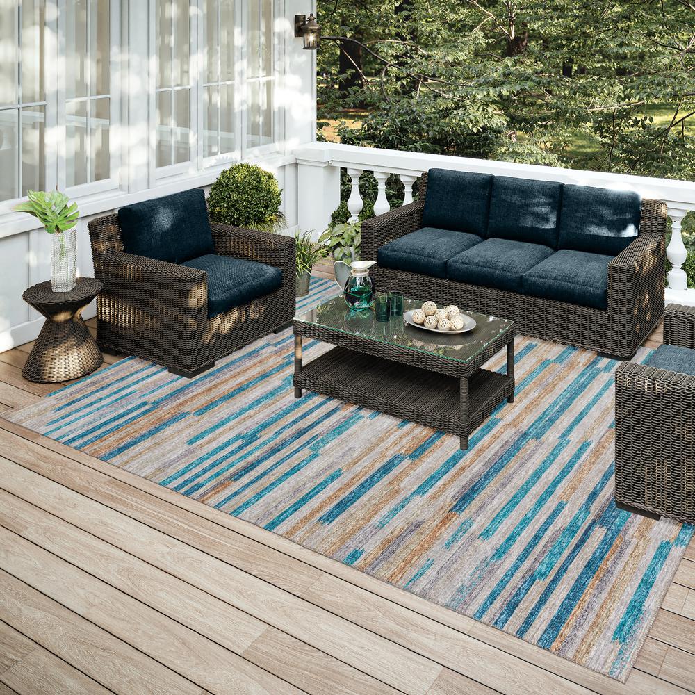Yuma Blue Transitional Striped 10' x 14' Area Rug Blue AYU38. Picture 1