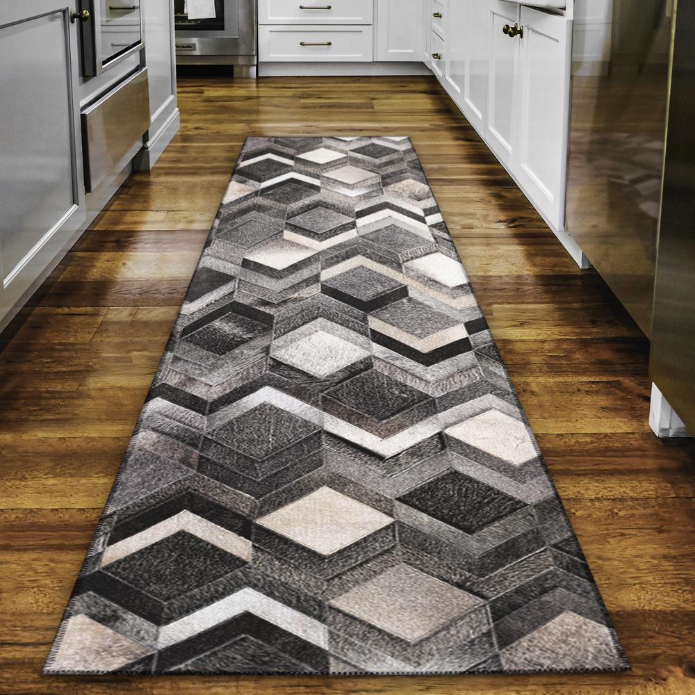 Laredo Gray Animal Patchwork 2'3" x 7'6" Runner Rug Gray ALR35. Picture 1